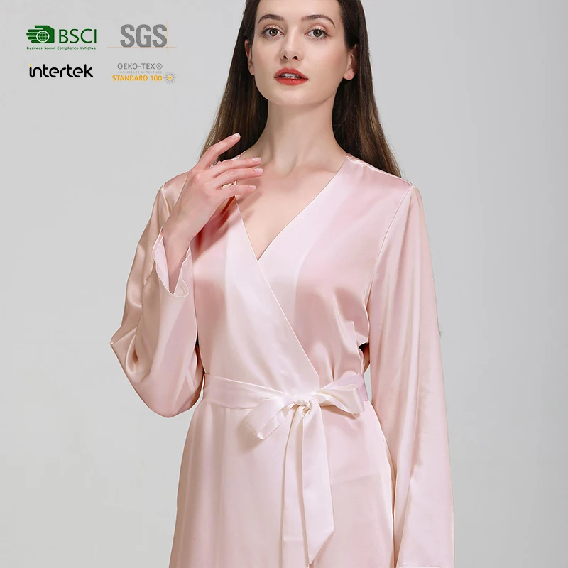 New Customized Wholesale Classic Medium Long 100% Silk Girl Silk Robe For Women