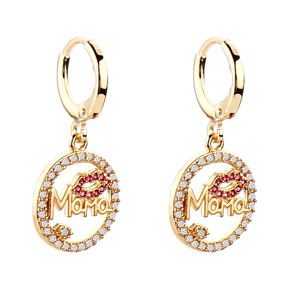 Heart shape earrings studs gold heart shape hoop earrings pink mama earrings charms gold plated shining inlay zircon jewelry