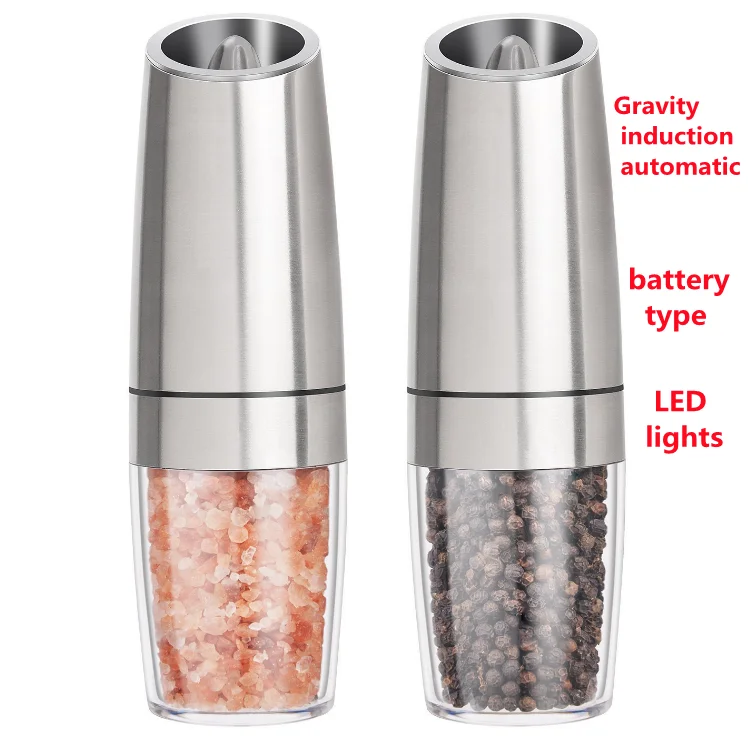 Gravity Electric Pepper Grinder Salt Grinder Mill White Light Battery Operated Automatic with Light, Adjustable Coarseness