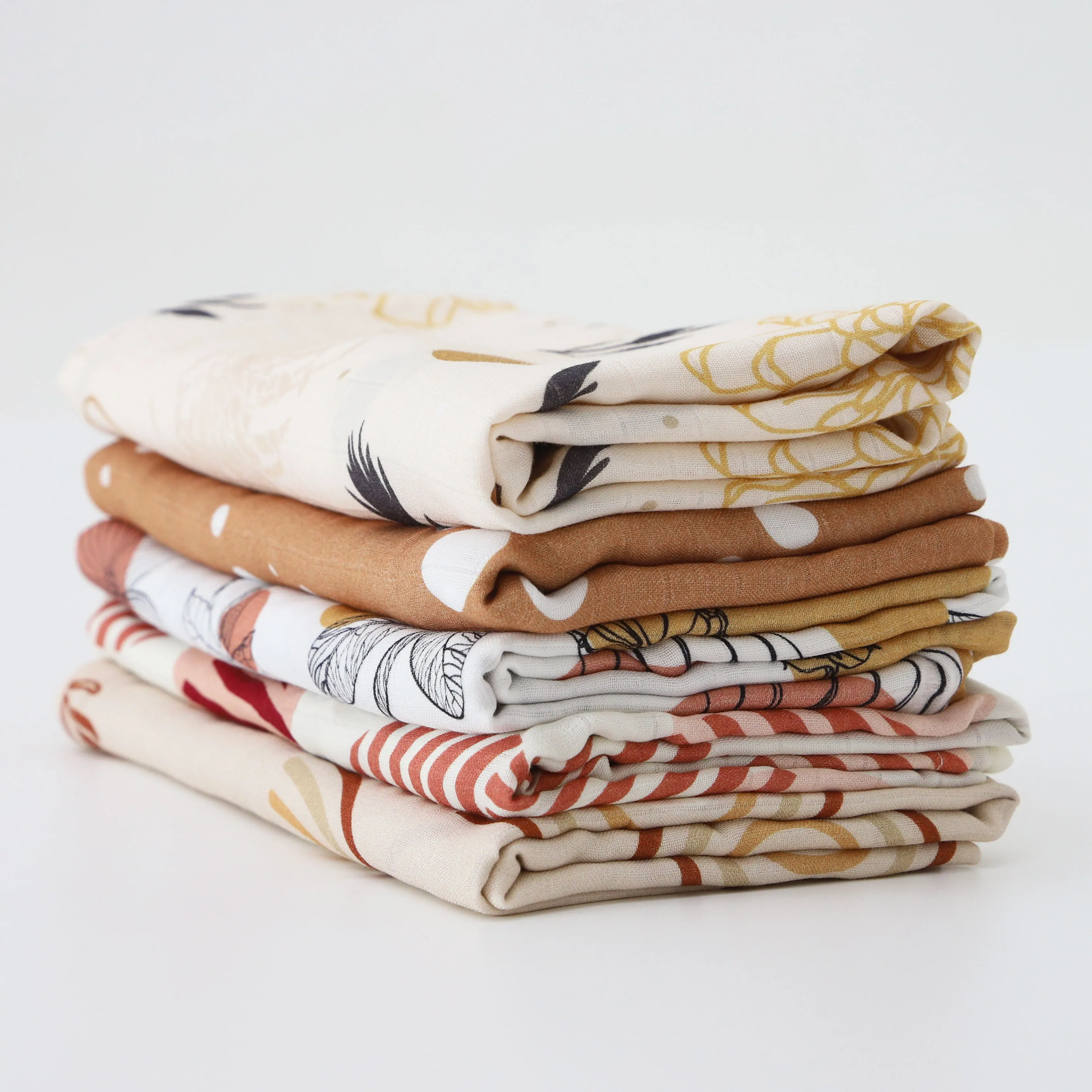 Custom Printed Super Soft Organic Cotton Receiving Swaddle Bamboo Newborn Baby Muslin Blanket Wrap