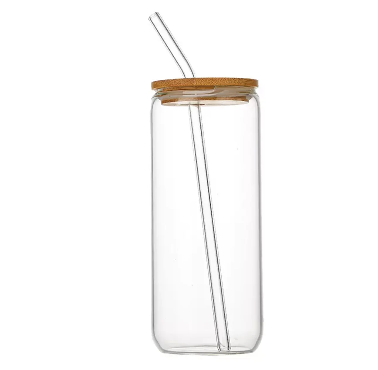 Wholesale 16oz cola cups with bamboo lids straws glass drinking cups