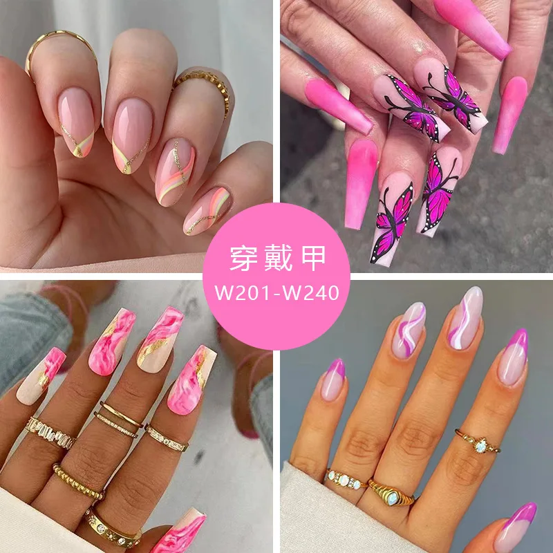 Wholesale Detachable Artificial Nail Patch Fake Nails 24 pcs Multiple styles Ballet Medium Long Acrylic False Nail