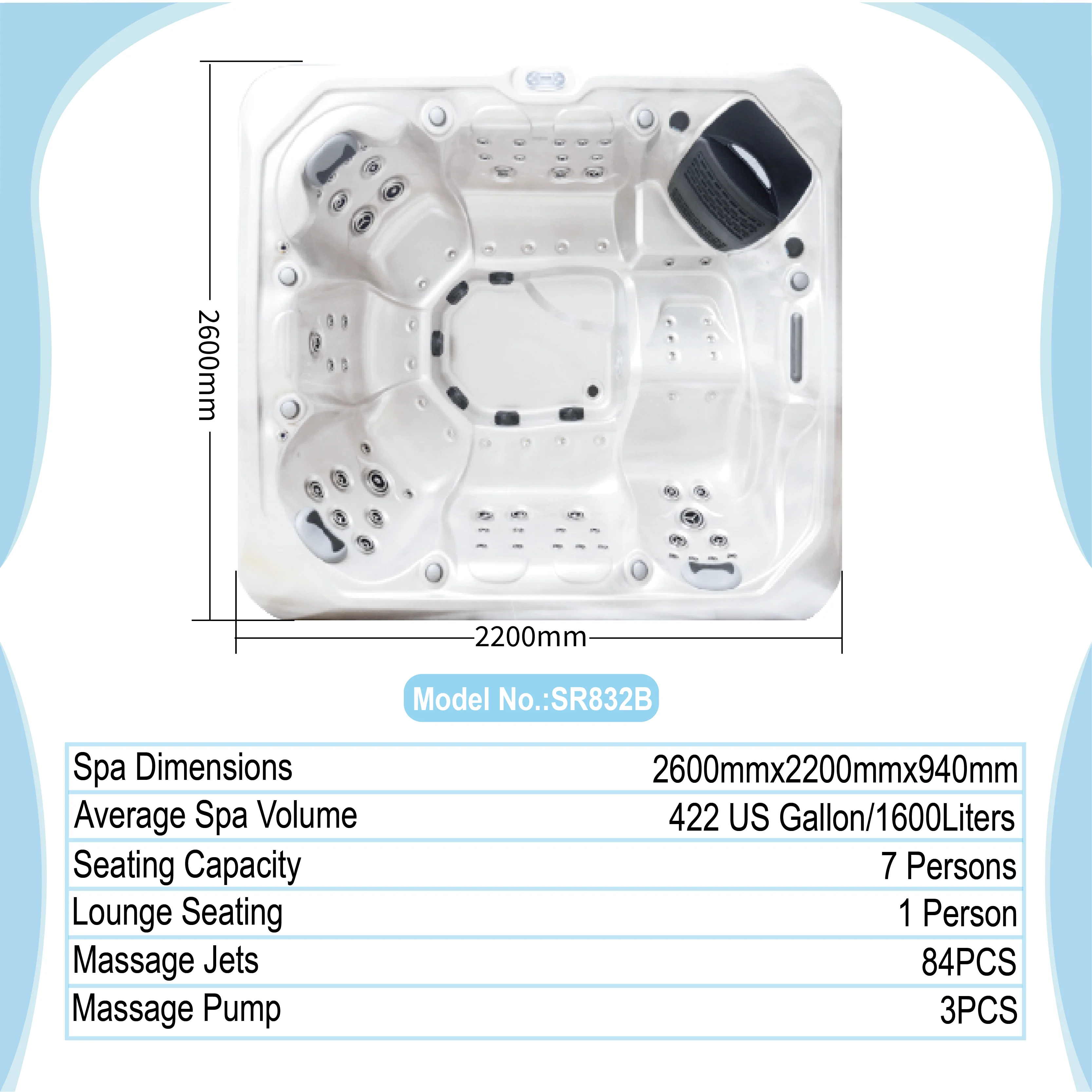 Sunrans Luxury 8 Person Acrylic Whirlpool Massage Bathtub With Hydrotherapy Jet Hot Tubs And Outdoor Spa For Backyard