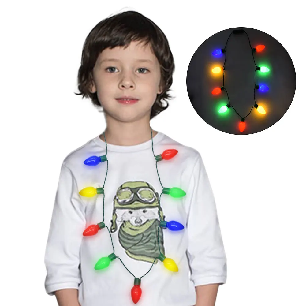 Flashing Christmas Light Bulb Necklace Battery-Powered Holiday Accessories Home Party Decor Kids Adults Favors Men Women