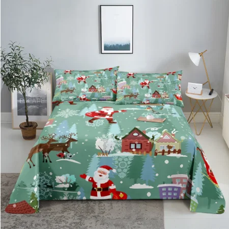 Christmas design printed Bed Duvet Stock Bed Sheet Cover 100% Polyester Printed Bedding Set Fabric