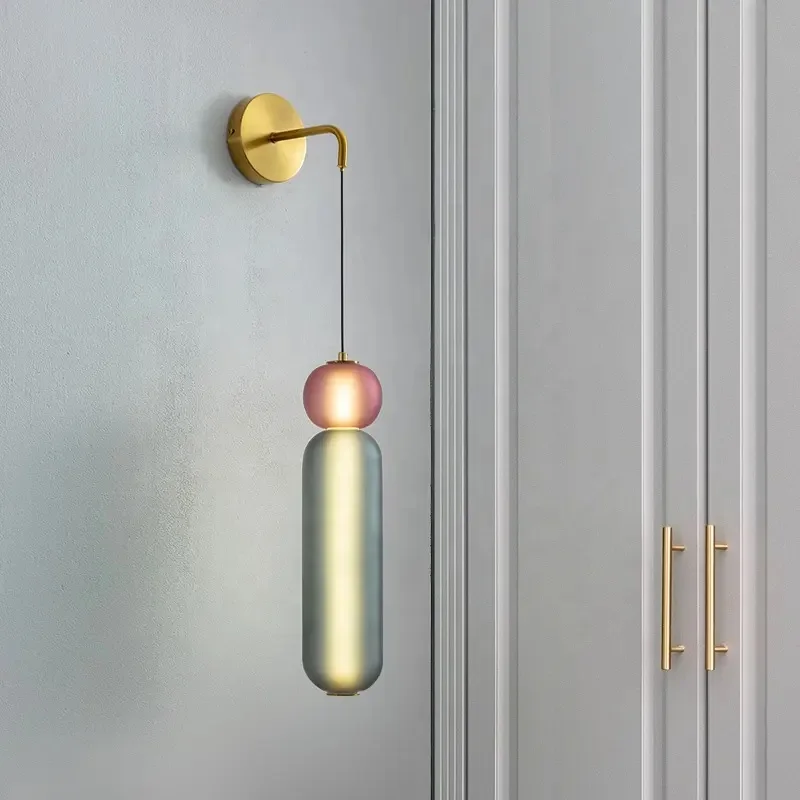 Modern E27 Led Interior Wall Light Hanging Wall Lamp Nordic Colored Glass Metal Iron 80 Home Office Modern Luxury