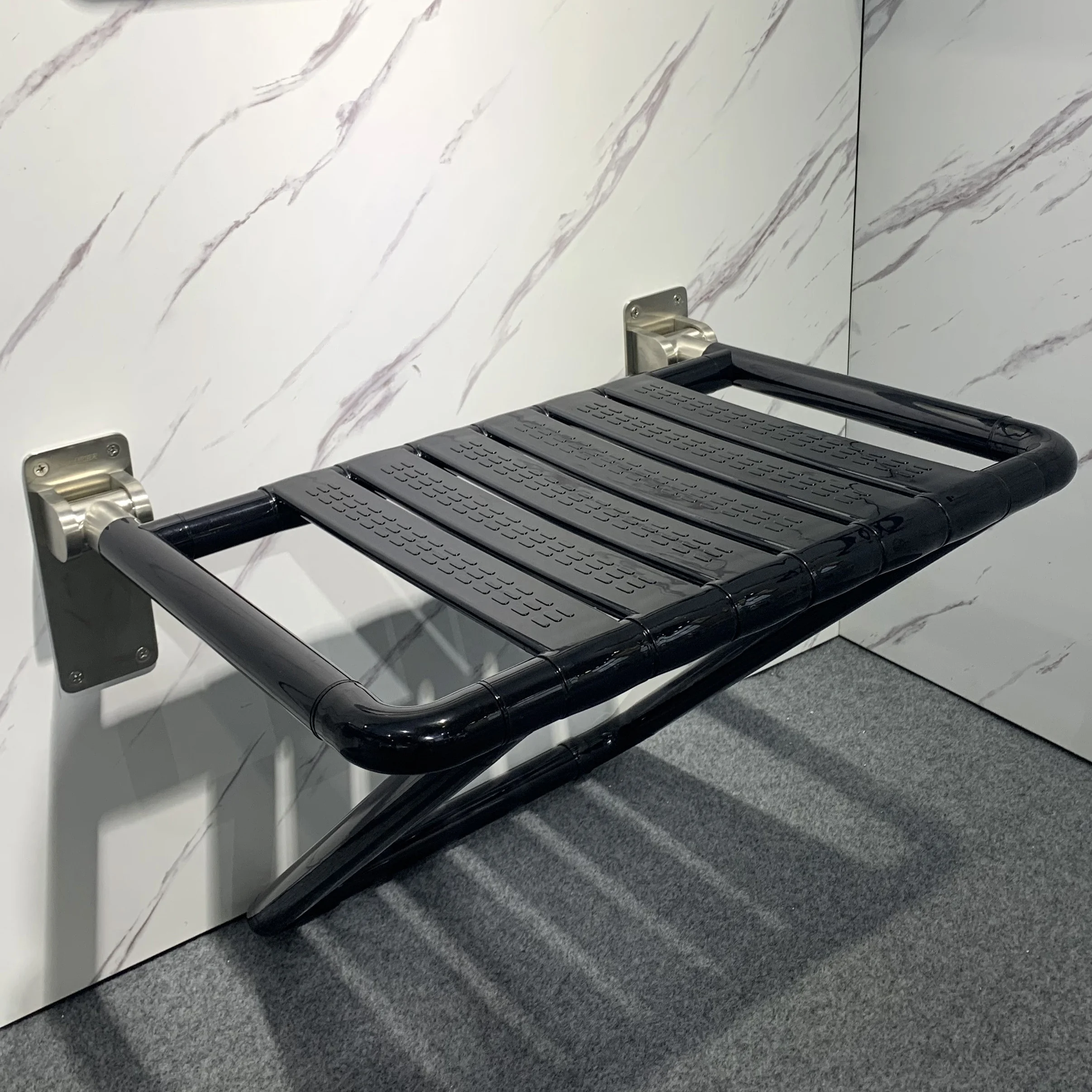 Black Color of Elderly Handicap Shower Chair Wall Mounted Folding Bath Chair
