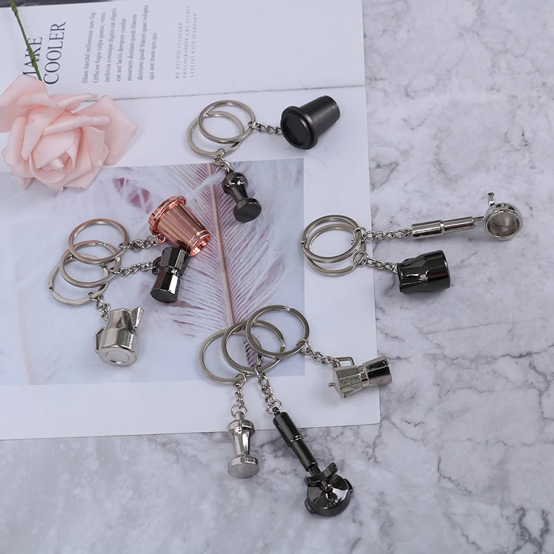 Portable Coffeeware Accessories Gift Portable Coffee Machine Pitcher Keyring Coffee Handle Keyring Creative Coffee Keychain