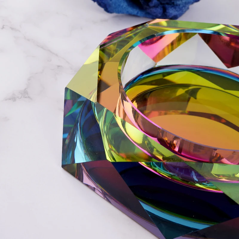 Cigarettes Cigars Octagon Large Rainbow Glass Pocket Coating Crystal Ashtray