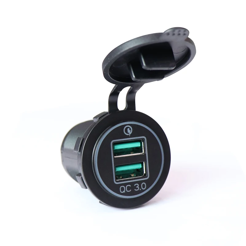 Multi-function motorcycle usb Car Charger Dual 12V USB QC 3.0 Fast Car Charger Socket