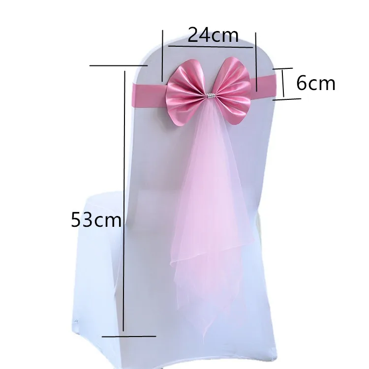 party accessories tulle tassel chair sashes satin bow-tie gold chair sashes chair bands for wedding decoration