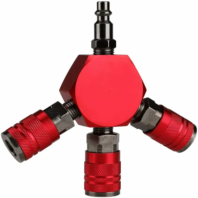 High precision 3-Way Air Manifold 4 Ports Aluminum Industrial Flat Hex Quick Connect 3