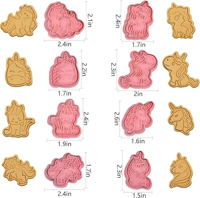 Unicorn Cookie Cutters With Plunger Stamps Set 8 Piece Unicorn Shape Embossing Cookie Stamp With Unicorn Head For Biscuit