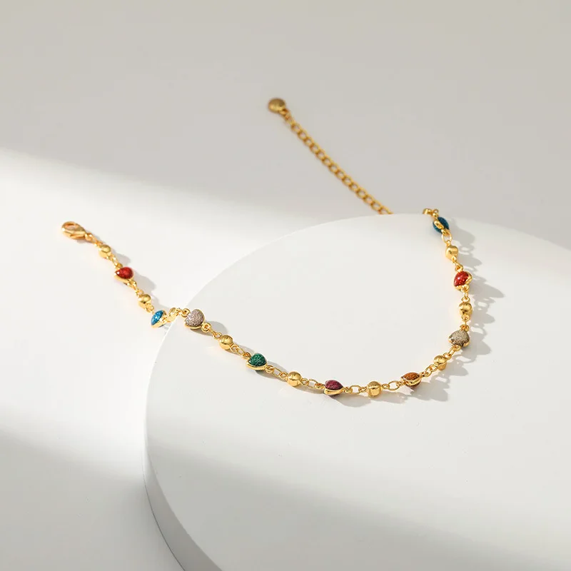 Newest Rainbow Color Heart Anklet Women 18k Gold Plated Enamel Heart Ankle Bracelet Foot Chain