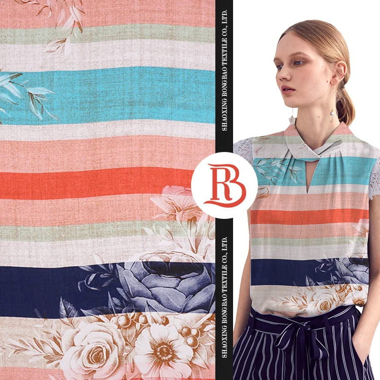 Stylish woven digital plain fabric 100% printed rayon fabrics with flower pattern