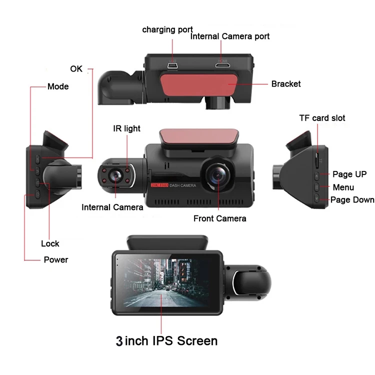 EGO Фабрика Продажа Full Hd 1080P Автомобильный видеорегистратор Камера с двойным объективом