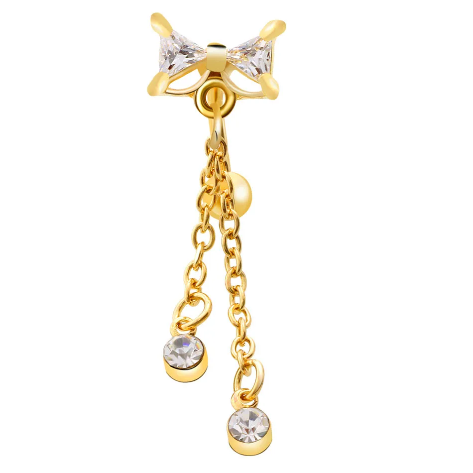 Wholesale Trendy New Arrivals Women Jewelry Butterfly Knot Colorful Zircon Long  Drop Stainless Steel Navel Piercing Jewelry