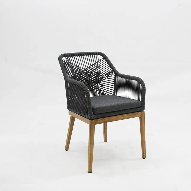Unique Design Stylish Hotel Rope Woven Dining Chairs Patio Lounge Aluminum Armchair With Cushion Balcony GardenOutdoor Furniture
