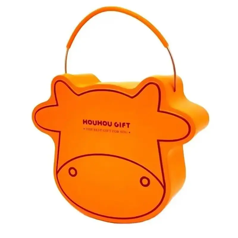 Bull shape metal box gift promotional cow tin box with handle