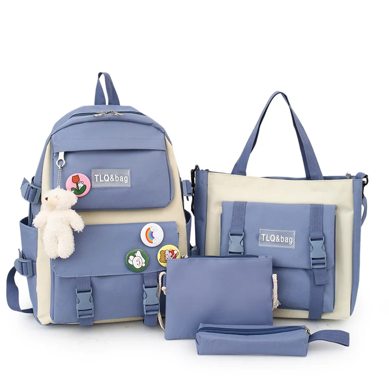4 Pcs Set Women Laptop Backpack For Teenage Girls Kawaii College Student Kids Book Bag Rucksack 2022 Canvas School Bags