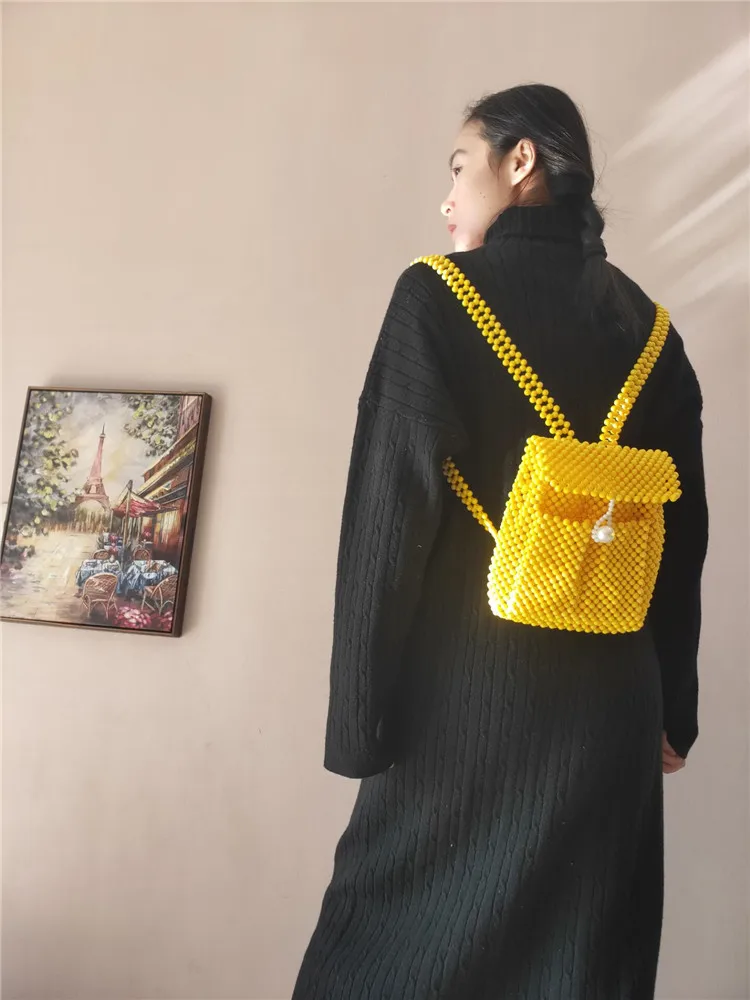 fashion bright yellow handcraft ladies beaded shoulder bags
