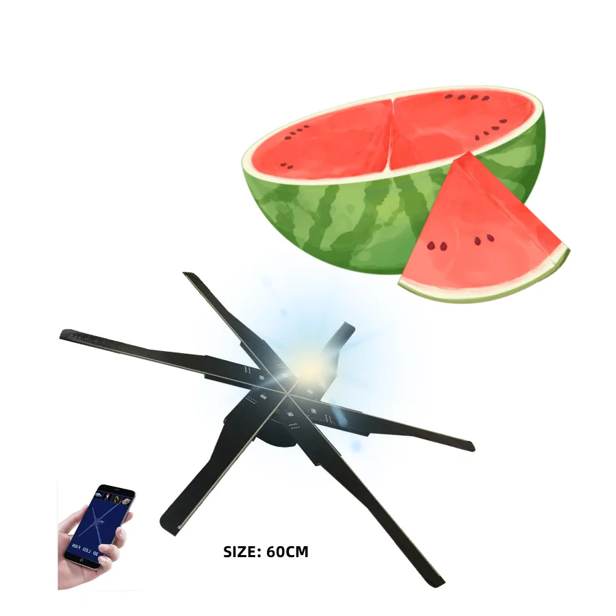 360 degree Rotating 3D hologram fan wifi Mobile 3d hologram fan 60cm 6 blades hologram projector 3d fan display