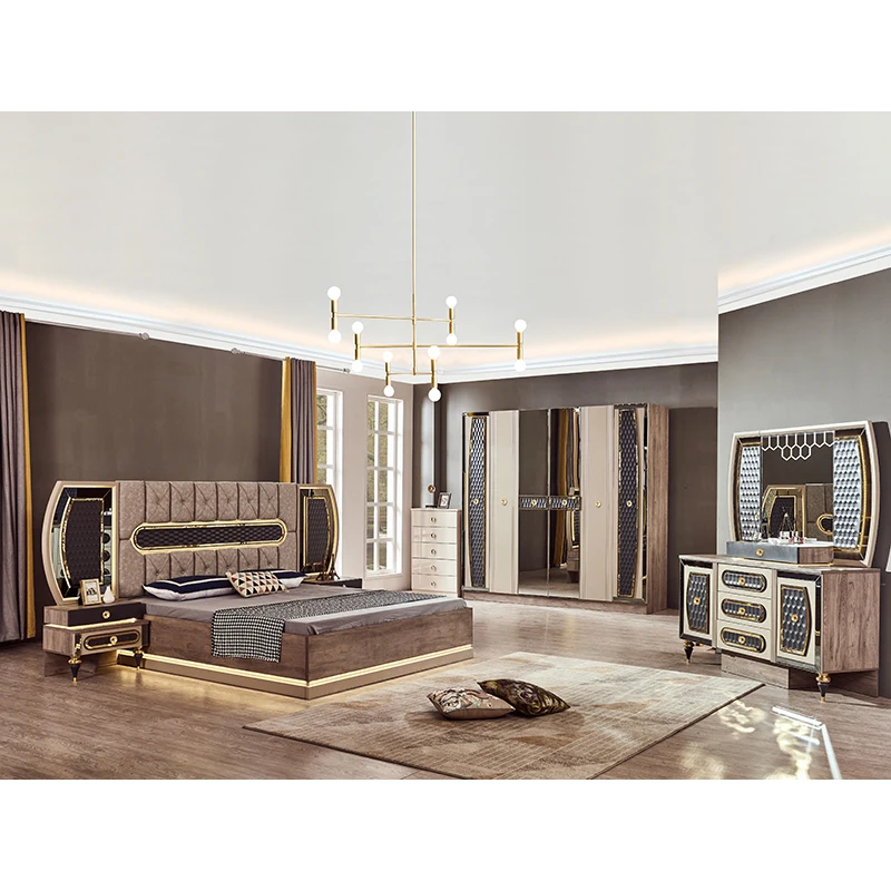 Modern Luxury Art Designer Bedroom Set High-End Villa Large Size Furniture with Storage Feature Wood Style MDF for Hotels