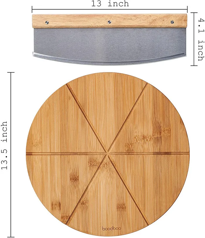bamboo Pizza Cutting Board Set  with Steel Sharp Blade