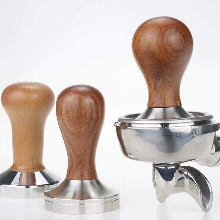 Espresso Coffee Distributor Tamper 51mm Wooden Hammer Stainless Steel Coffee Tamper