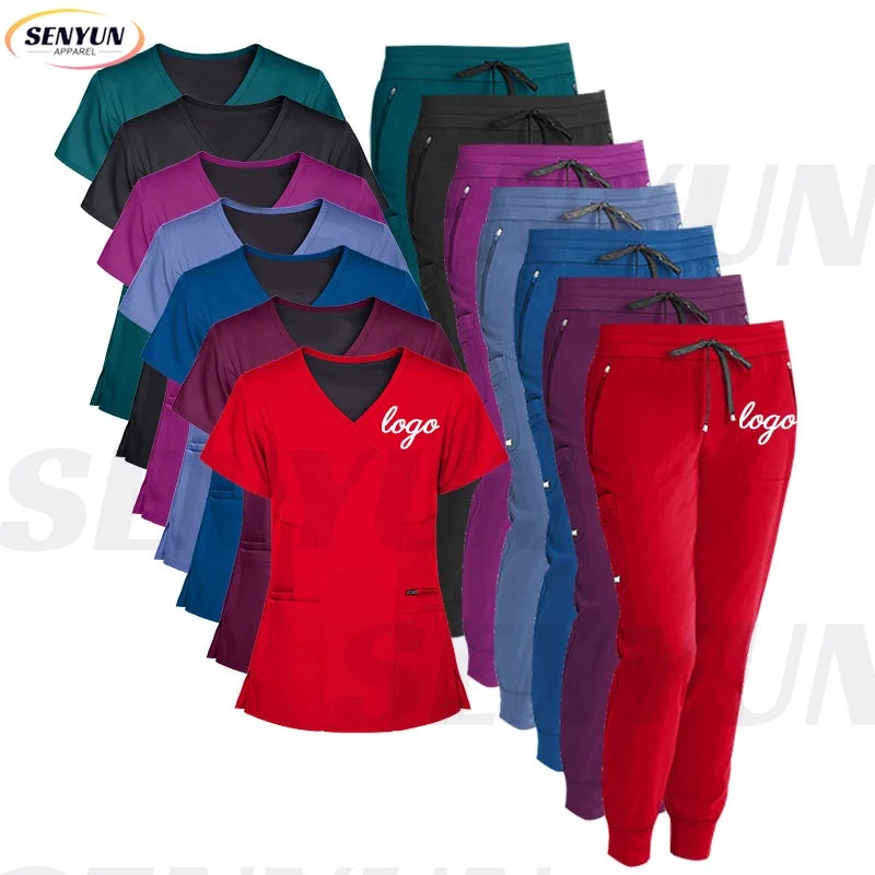 Wholesale Hospital Uniforms Medical Nursing Scrubs Uniform Short Sleeve Elasticity Tops Pants Uniforms Women Nurse Scrubs Sets