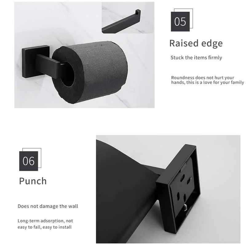 AMAXO Hotel Modern Wall Mounted Stainless Steel Matte Black Toilet Bathroom Accessories Set