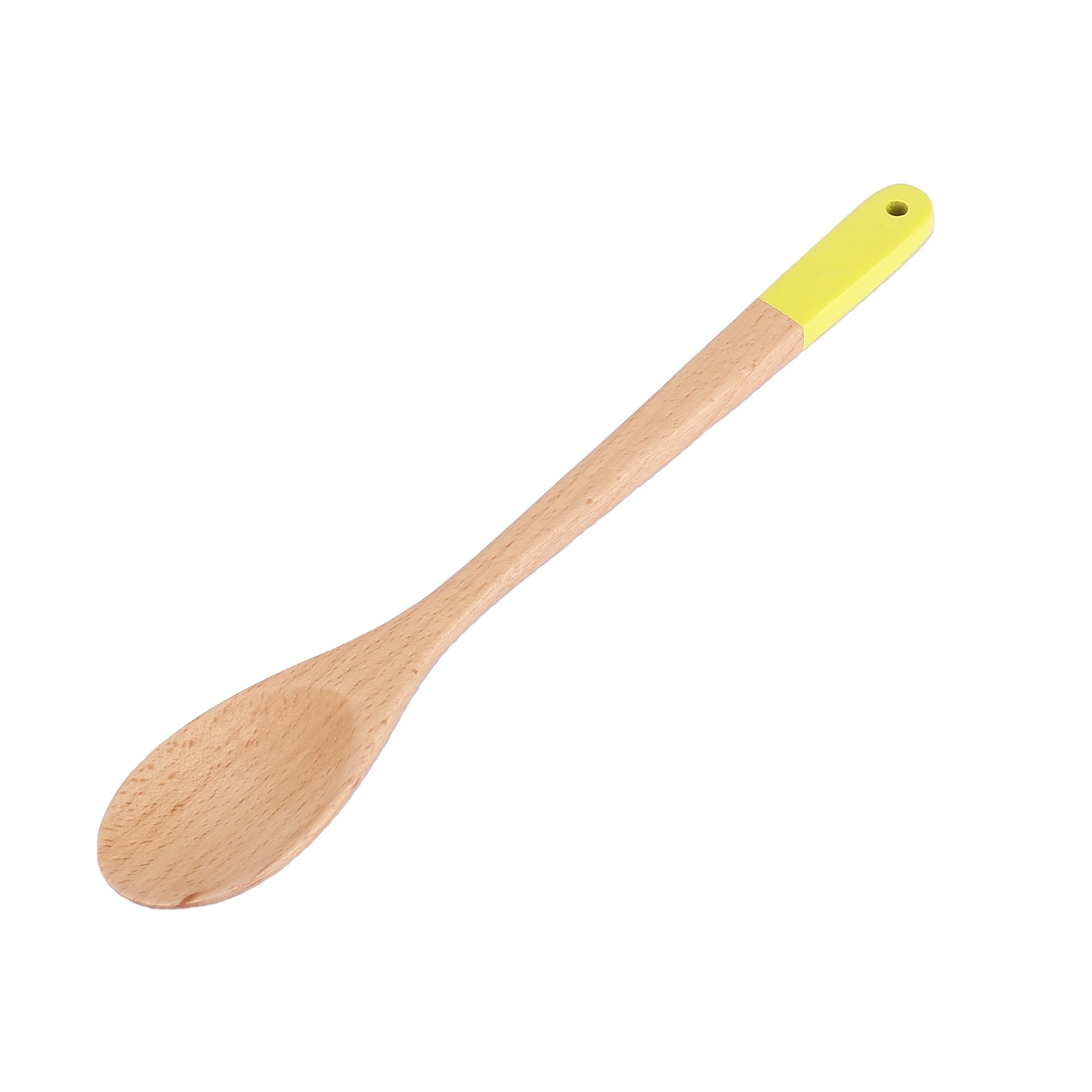 
made in China 12 Inch eco-friendly long handle beech wood Spoon with Colorful painted handle 