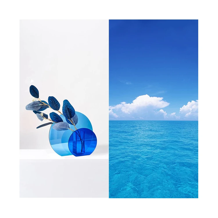 Blue Acrylic Round Shaped Flower Vase For Home Office Wedding