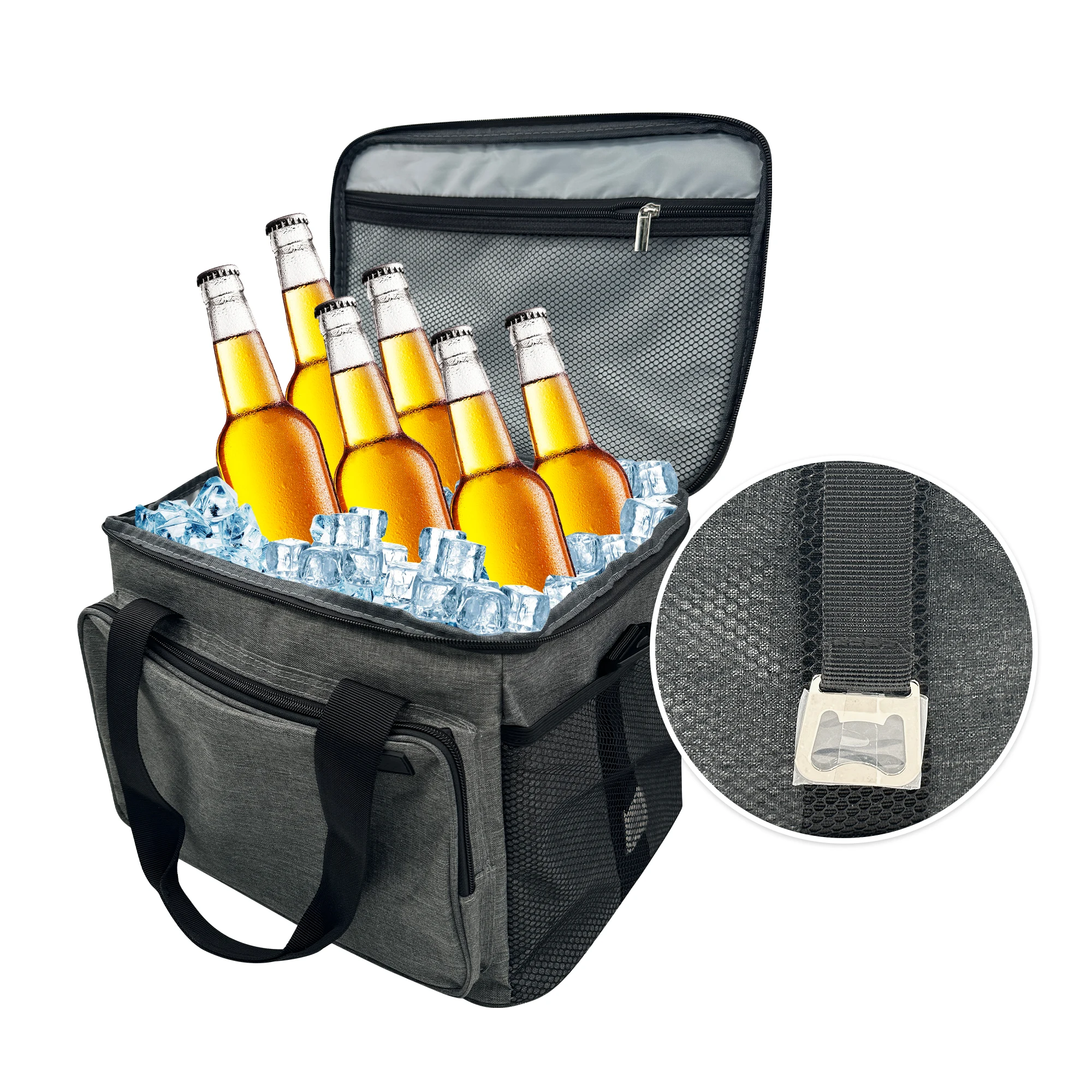 Custom Logo New Design Waterproof Aluminum Foil Crossbody Lunch Picnic Bag Thermal Cooler Tote Bag with Bottle Opener