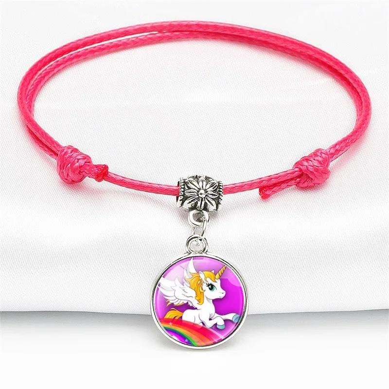 New Fashion Kids Unicorn Charm Adjustable Bracelet Leather Adjustable Bracelet Glass Charm Bracelet