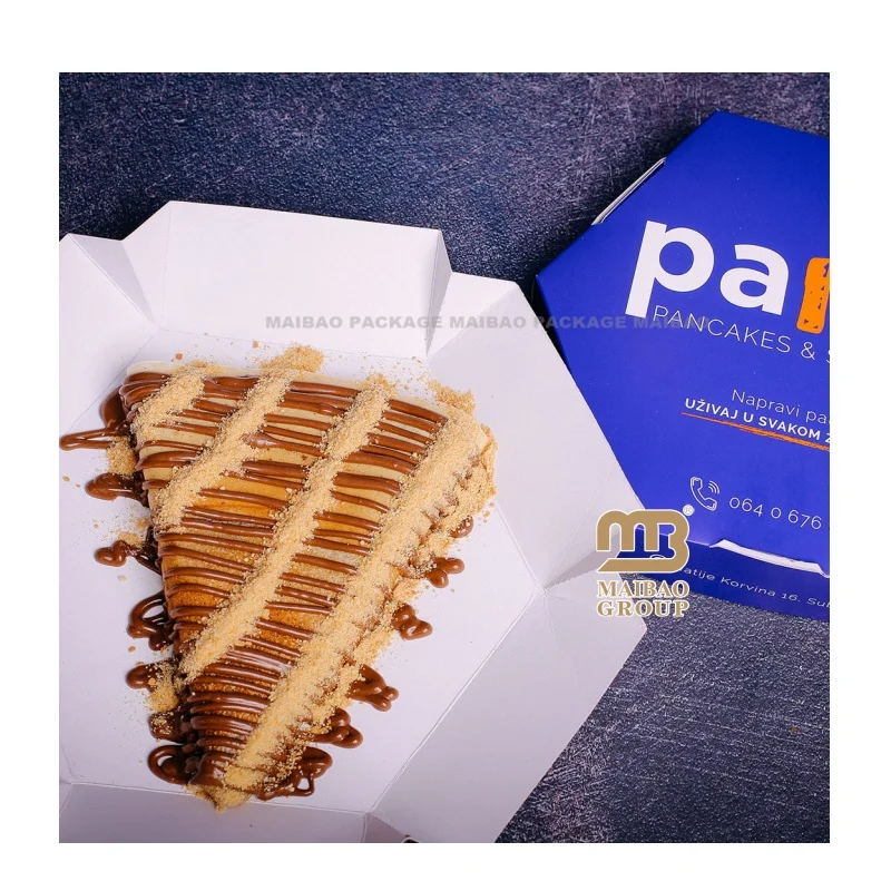Foldable Arabic Sweet Paper Pancake Box Disposable Breakfast Food Containers Pastry Takeaway Dessert Pancake Packaging Box