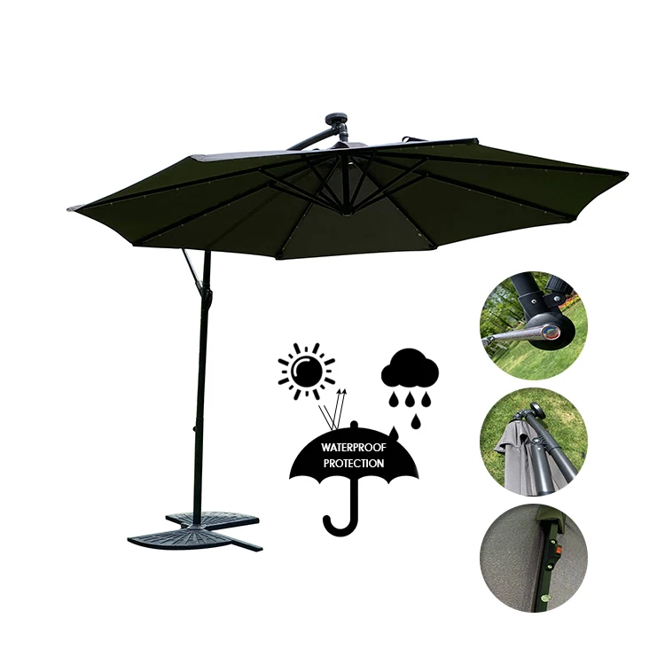 Oem 300cm Best Solar Lighted Freestanding Hanging Awning Sun Market Cantilever Umbrella for Sale