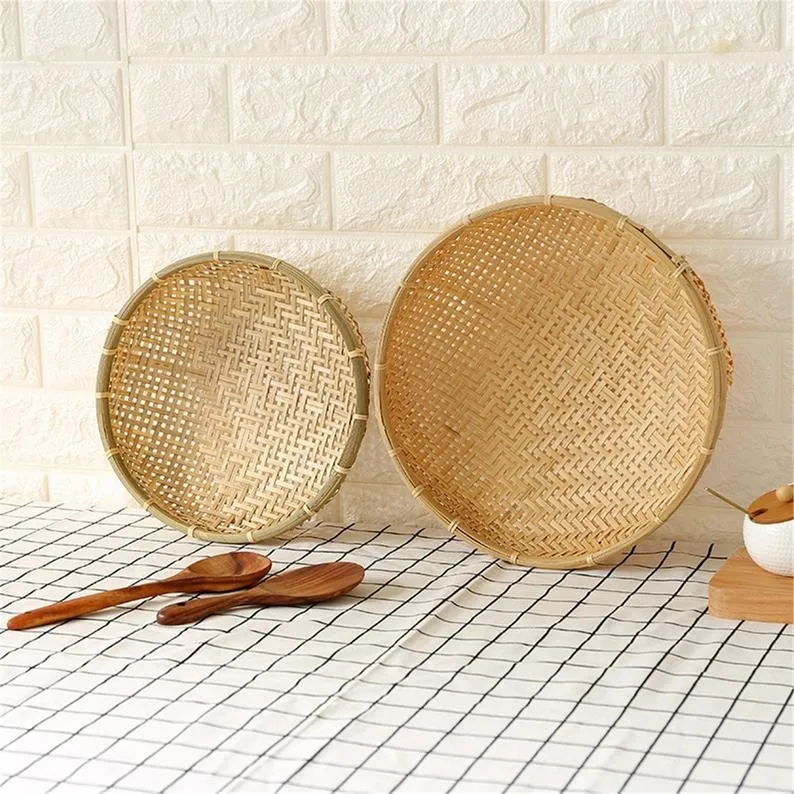Natural handcrafted Vietnamese bamboo basket open weave