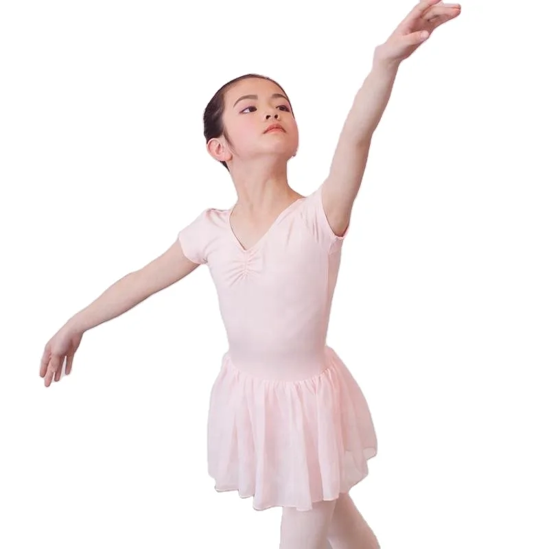 Wholesaler JW Girls training dancewear short sleeve dance leotard with skirt for kids  gymnastics leotards