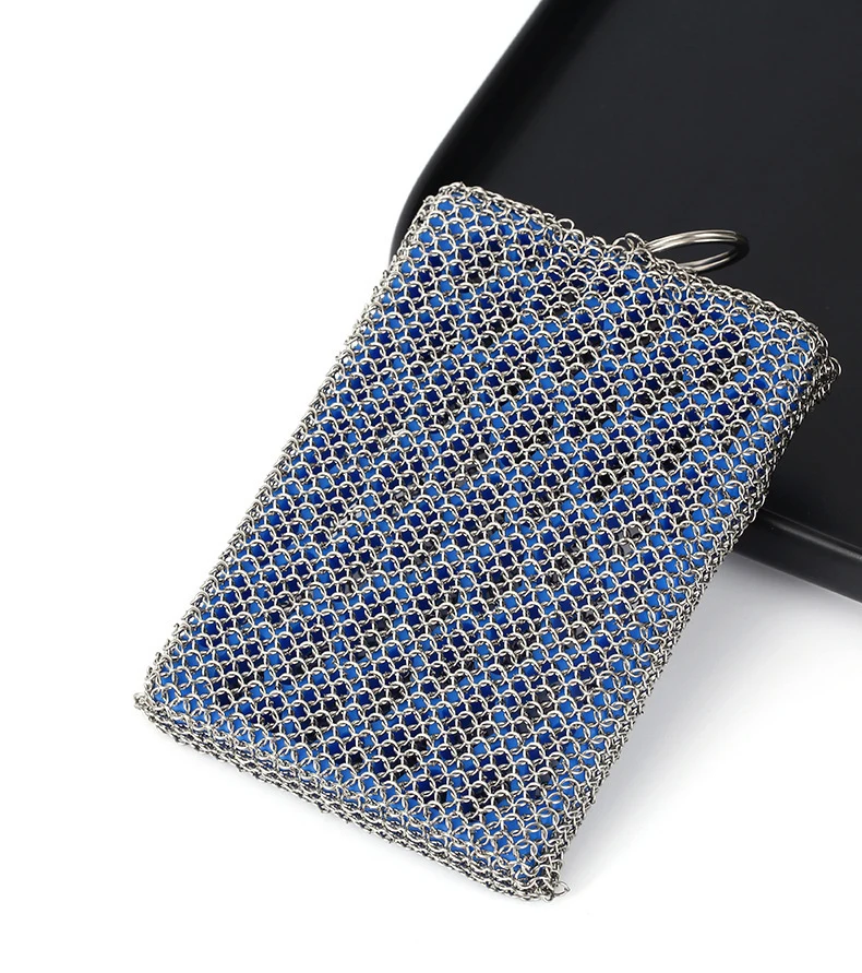 New 316L Stainless Steel Chainmail Dishcloth Cast Iron Skillet Scrubber with Silicone Core