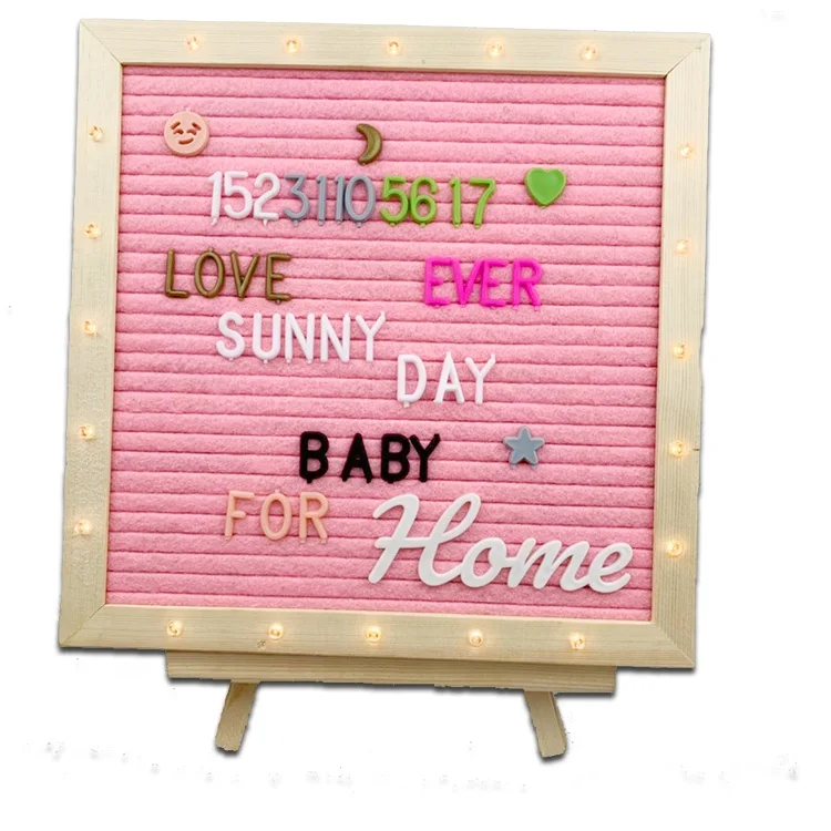 
pink Felt Letter Board 10x10 Inches Changeable Letter Boards with LED 360 White Letters 