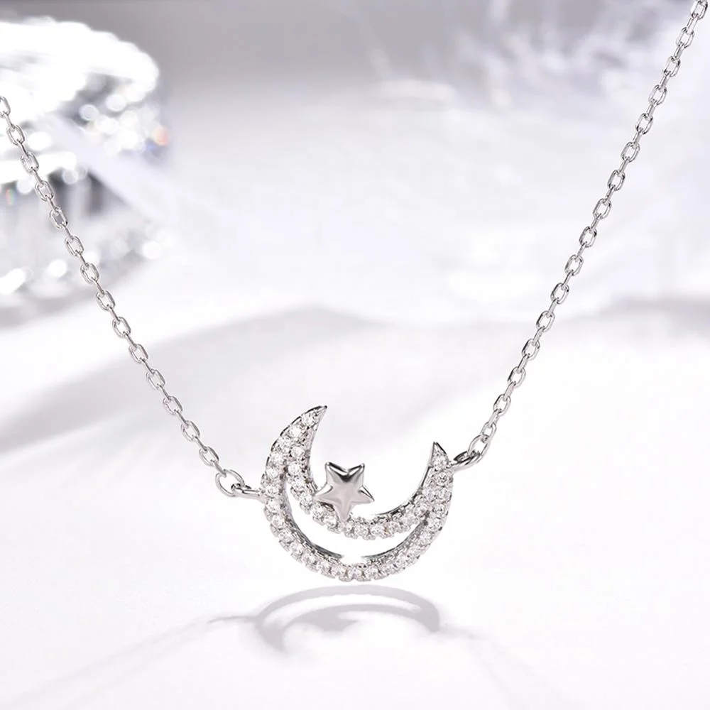 
Japan and South Korea style fashion S925 sterling silver stars moon necklace pendant 
