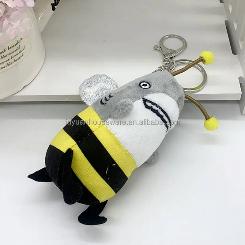 Cute shark stuffed toys ocean flying fish with winged,Bee fish with spring tentacles plush toys,Crystal ultra soft fabric