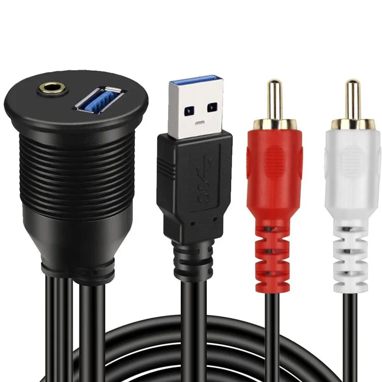 3.0 USB cable& 2rca  audio car Extension Dash Panel Waterproof Car Flush Mount Cable For car audio rca cables