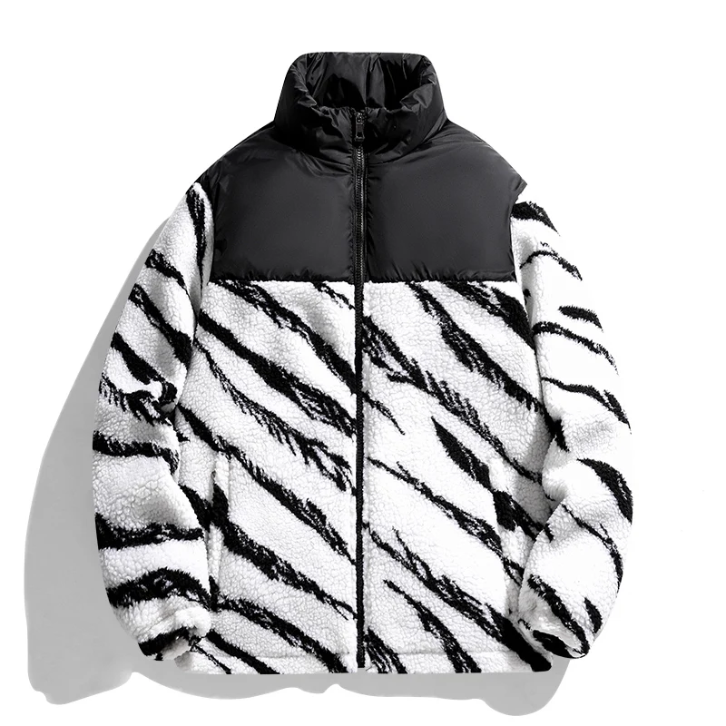 Custom Logo Winter Warm Zebra Pattern Poly Fleece Coat Sporty and Casual Coat for Men New Models