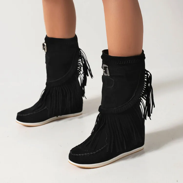 2023 hot sell wholesalers fashion tassels design fringe woman long boots zipper mid heel elegant knee high boots for ladies
