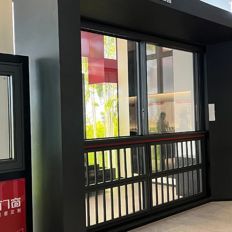 Sunroom Thin Sliding Doors Indoor Aluminum Double Glazing Black Windows