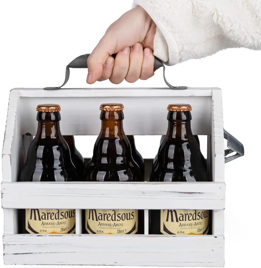 Wooden wine rack restaurant multi grid wooden beer basket winery restaurant portable wine box with bottle opener wholesale