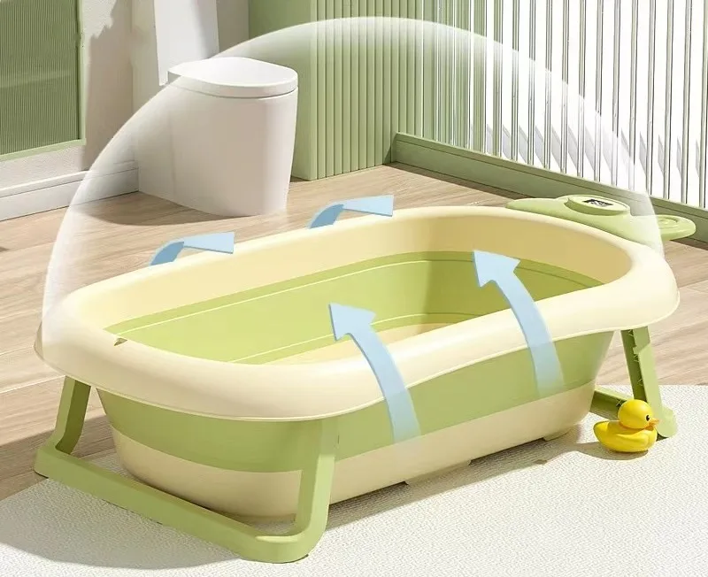 Western Customize Logo Plastic Adult Folding Bath Tub Plastic Newborn Temperature Shower Kids Folding Stand Bath Tub Set