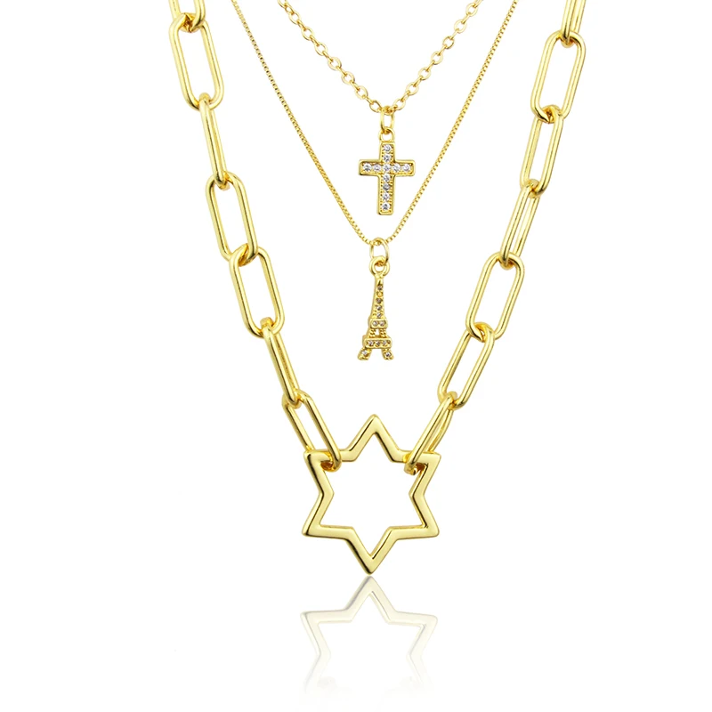 New Design Fashion Gold Plated Pendant Necklace DIY Cross Tower Accessories High Quality  Vintage Chain Necklace Jewelry